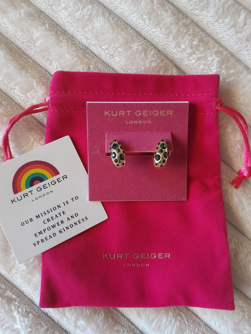 Kurt Geiger Bombay Pave CZ Emerald Green Dome Hoop Earrings - Picture 4 of 7